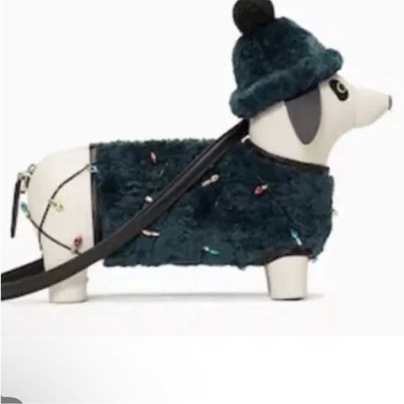 Collectible Kate Spade Dachshund Bag Dog Green Christmas Lights Claude - Picture 13 of 14